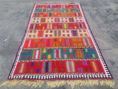 Antique Traditional Handmade Oriental Wool Multicolor Kilim Rug  238x142cm