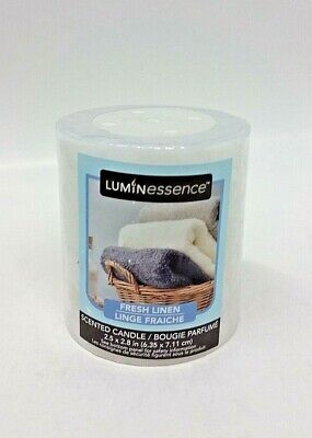 4 ) Luminessence Fresh Linen Scented Pillar Candles 2.5 In. X 2.8 In. 7 oz  Ea