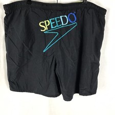Vintage Speedo Men's XL Black Mesh Lined Embroidered Spell Out Swim Trunks