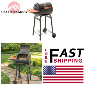 Details About Black Charcoal Grill Outdoor Cooking Griller Cover With Extra Prep Storage Rack