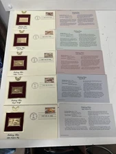 Lot of 5 First Day Issue 22k Gold Stamps FISHING FLIES with Info cards