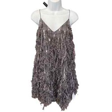 NWT ASOS EDITION sequin and faux feather mini dress low back in charcoal sz 6