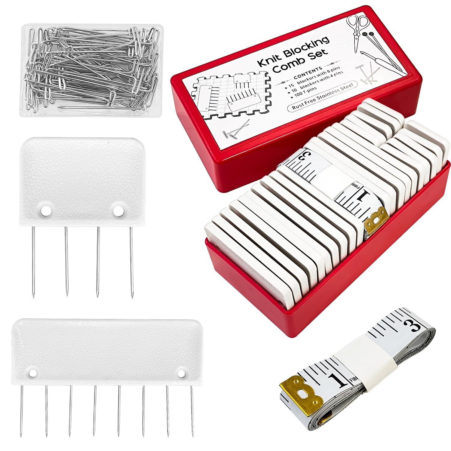 Knit Blocking Pins Kit for Blocking Mats, 25Pcs Knitting Blocking Combs with ...