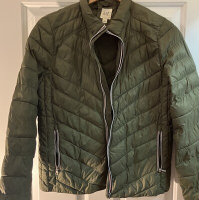 GAP Primaloft Luxury Down Alt.  Jacket Women M Green Crew Neck Full Zip Casual