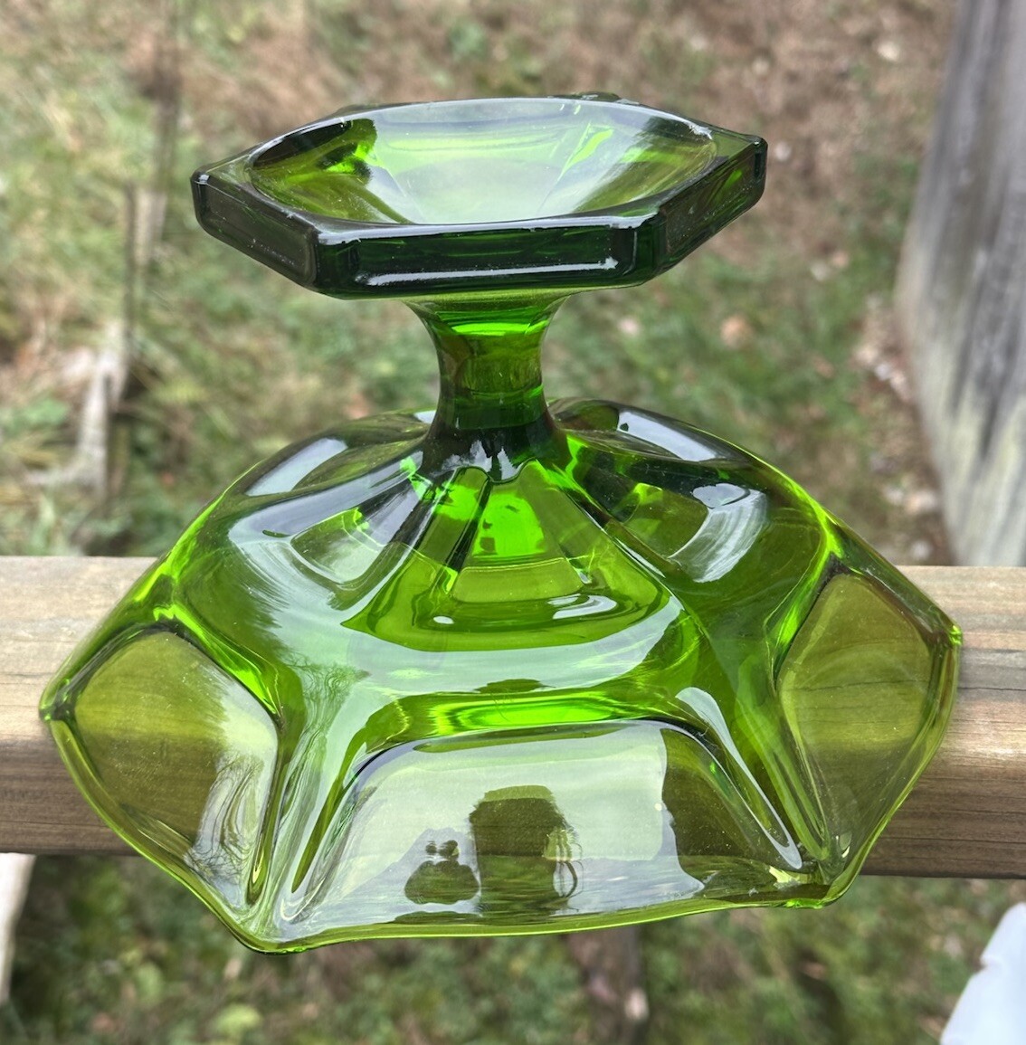 Vintage MCM Green Viking Epic Six Sided Footed Dish Compote Viking