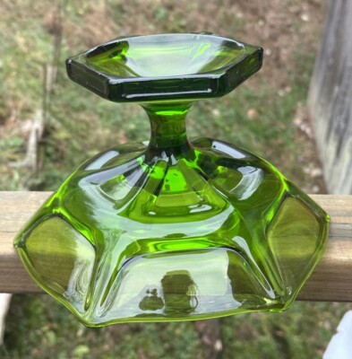 Vintage MCM Green Viking Epic Six Sided Footed Dish Compote Viking
