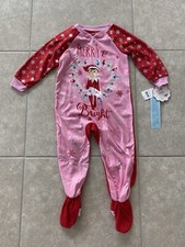 NEW Toddler Girls Elf on the Shelf Footed Christmas Pajamas PJs Red Size 4T
