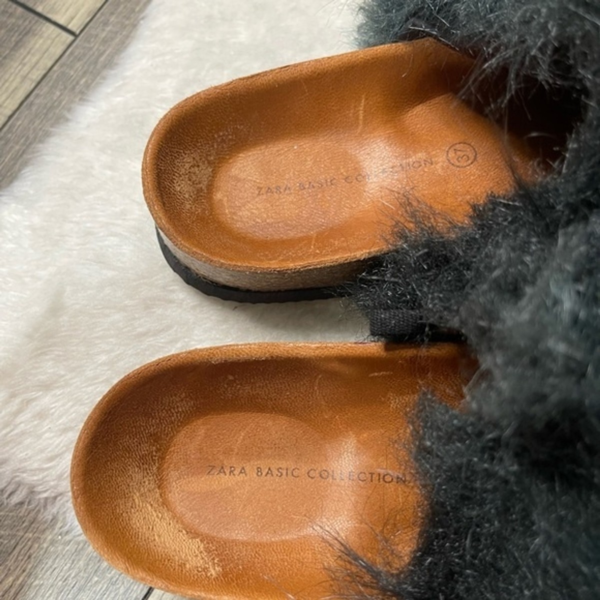 Zara Rare Faux Fur Slides Corks Sandals Size 37