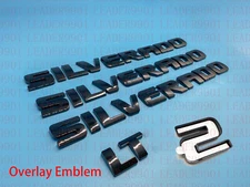 Overlay Emblem For Silverado 07-19 Door Tailgate Badge Gloss Black Letters LT