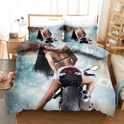 3D Motorcycle Beauty Quilt Cover Set Bedding Sets Pillowcases