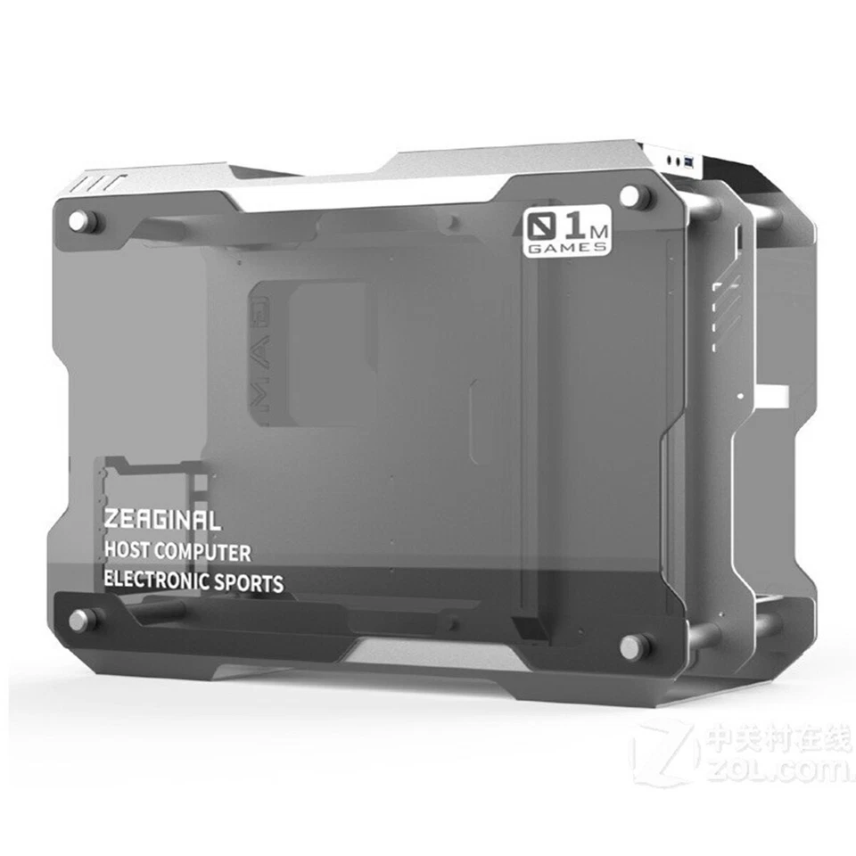Aluminum Alloy Frame Tempered Glass Mini Computer Case Gaming ATX Matx PC Silver - Image 2 of 4