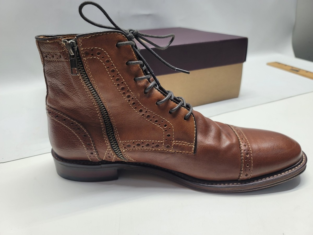 Johnston Murphy WARNER Cap Toe Zip Boots Dark Tan Full Grain