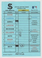 5-28-15 Chicago White Sox - Game Used Lineup Card - Jose Abreu & Melky Cabrera