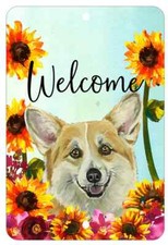 Corgi Aluminum Indoor/Outdoor Sunflowers Welcome Sign