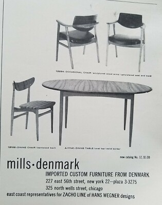 1957 Mills Denmark danish mid century modern table chairs furniture ad