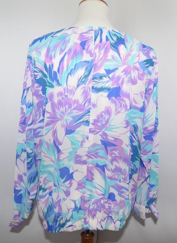 VTG Teddi California Floral Flowing Blouse Shirt Purple Blue USA Made Women's 10 - Picture 6 of 12