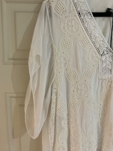 New Made in Italy Lagenlook White Silk Crochet Floral Stretch Top - Size L BNWT - Picture 7 of 10