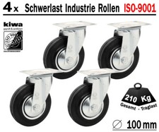 4 x Transport Schwerlast Lenkrollen Gummi Rollen Ø 100mm Le-Le BS-Rollen GERMANY