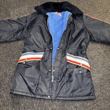 Vintage 1980 Coat Jacket Striped UPC Winter Insulated Sz Medium Made In USA