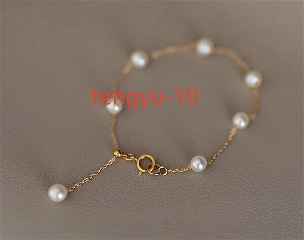 ELEGENTE AAAA+ 6-7mm Natural Akoya Perla Blanca Pulsera Oro 14k 7.5-8" L Foto 3 de 4