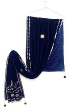 Indian Bridal Velvet Navy Blue Dupatta Mirror Foil Work Party Wear Scarf,Shwal,