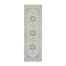 2'8"x8'4" Powder White Wool Hand Knotted Nain Design 250 KPSI Runner Rug G65985