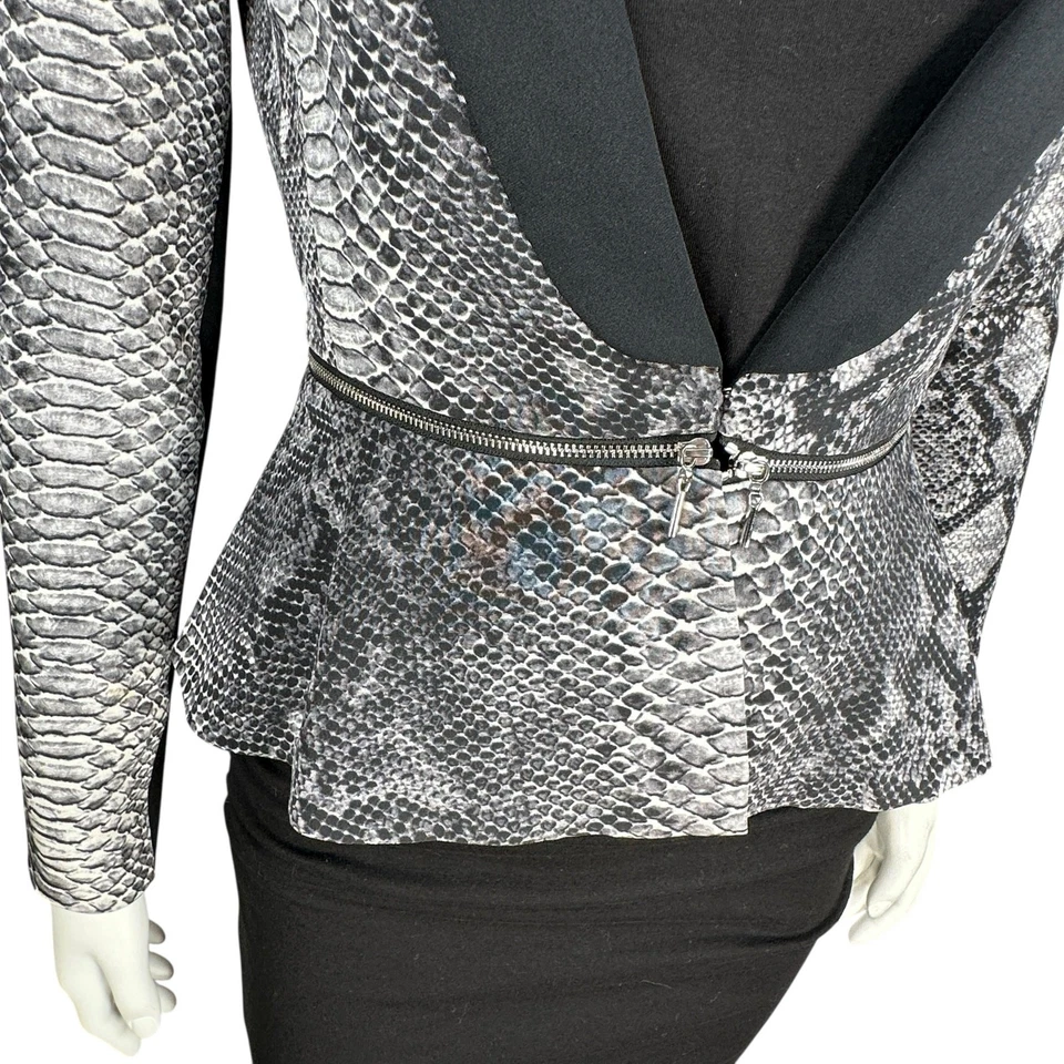 Rebecca Taylor Peplum Blazer 女式 0 码蛇爬行动物印花 100% 真丝贴合 — 第 3/4 张图片