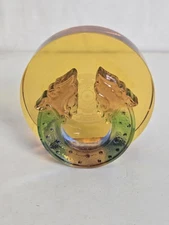 Chinese ? Crystal Art Glass Dragon Paperweight Card Holder Signed Engraved
