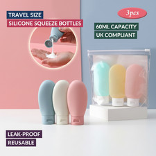 3PCS 60ml Silicone Travel Bottles Toiletries Liquid Containers UK