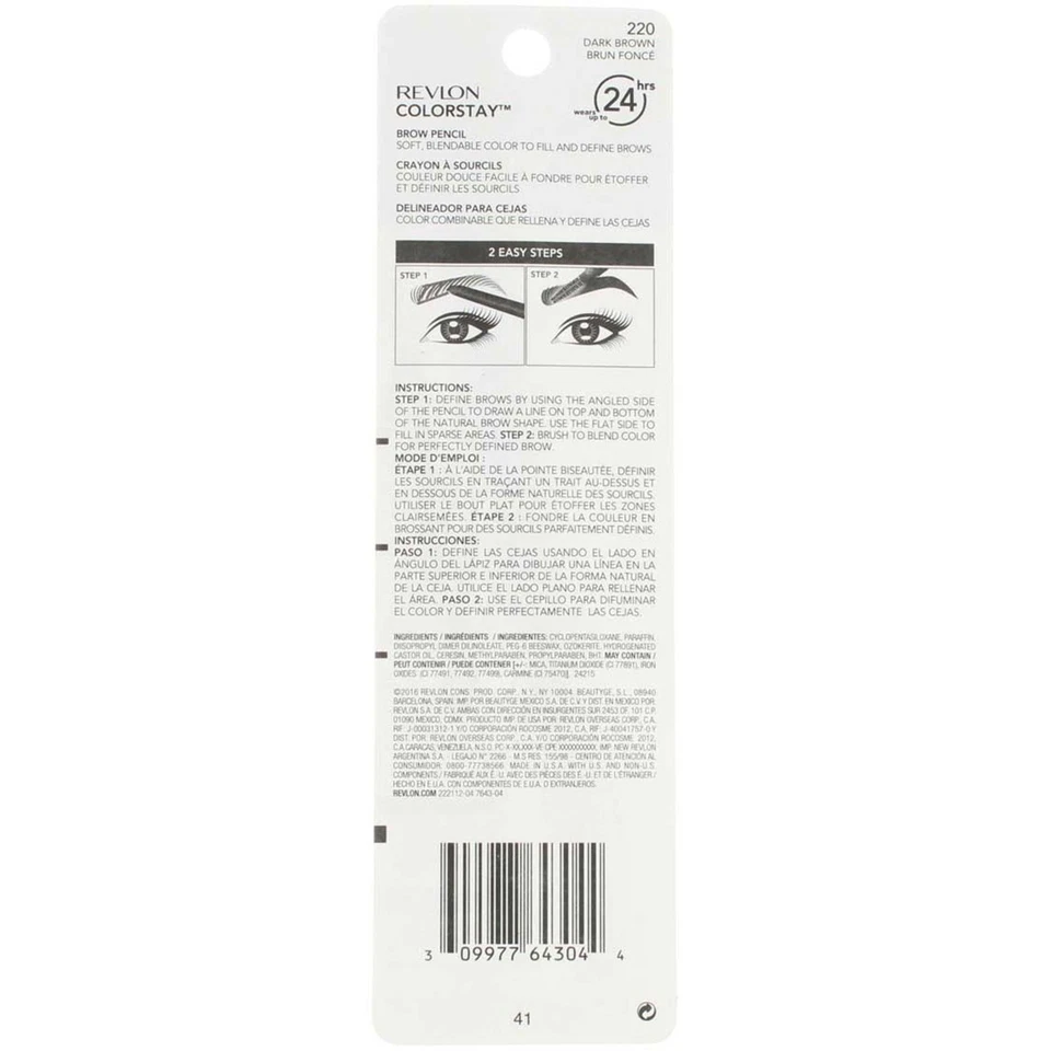 4 Pack Revlon ColorStay Waterproof Brow Pencil, Dark Brown 220, 0.012 oz - Image 2 of 2
