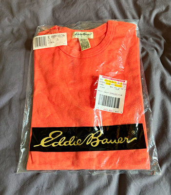 Vintage Eddie Bauer Womens L Tall Coral Cotton Crewneck T Shirt Deadstock NOS