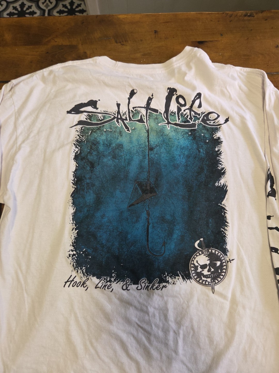 Salt Life Hook Line and Sinker Long Sleeve Shirt Mens XL White Graphic Tee image 3