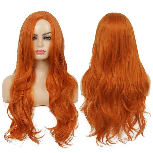 Long Curly Wavy Orange Wigs for Women Side Part Natural Looking Synthetic Cos...
