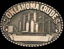 SA26131 VINTAGE 1980s OKLAHOMA CRUDE OIL DERRICK SOLID BRASS OILFIELD BUCKLE