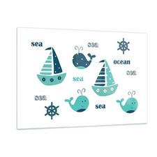 Quadro su Vetro 120x80cm Balene navi bambini stelle marine Stampe Moderni Murale
