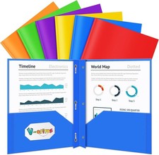 6 Pack Heavy Duty 2 Pocket Folders with 3 Prongs Fastener Clasps  Plastic