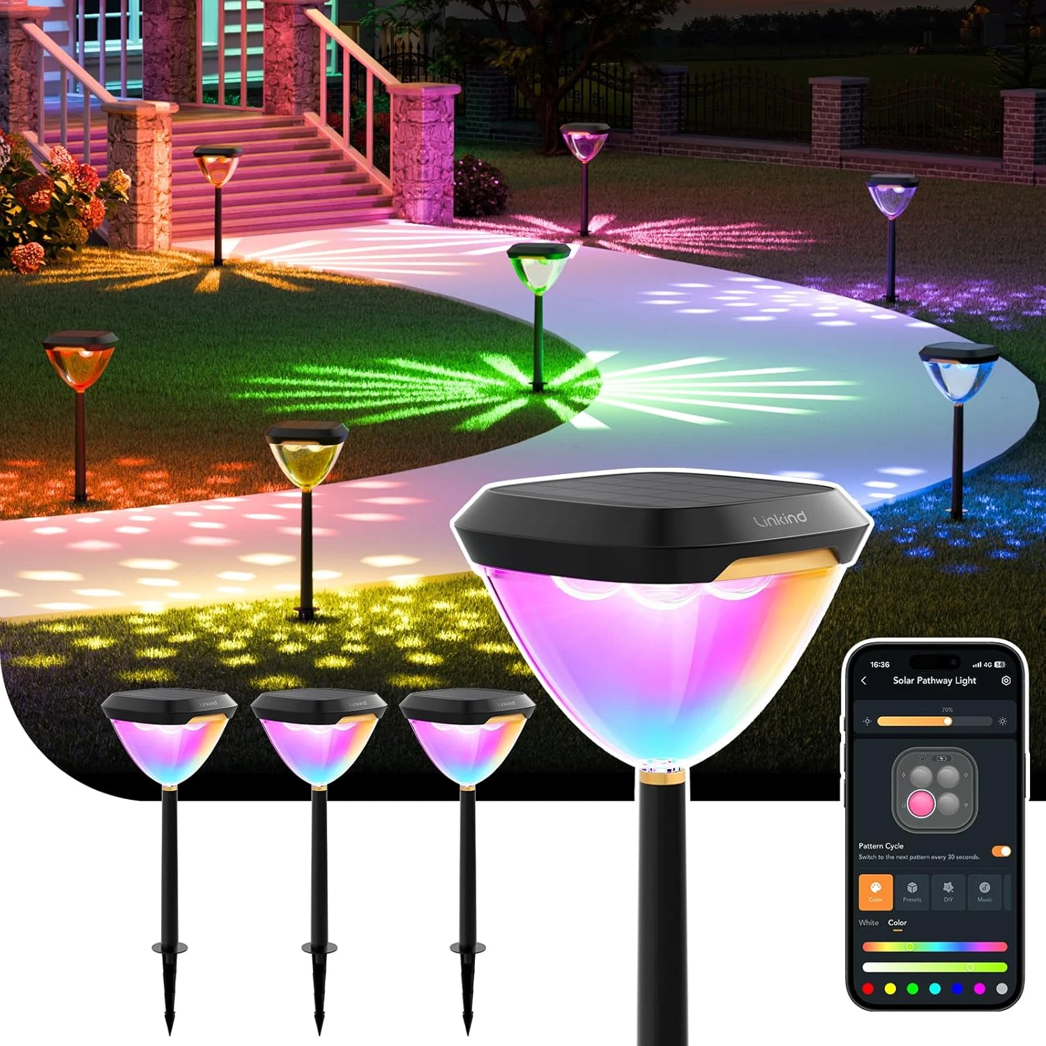 Smart Solar Pathway Lights SP6 - Color-Changing Outdoor Decor (4 Pack)