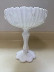Vintage Fenton Glass Compote Candy Dish Bowl Cabbage Rose White Milk Glass #2