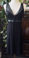 Sz L Black Lace Bralette Mini Slip Dress Babydoll Lingerie Lbd Chemise Deep V