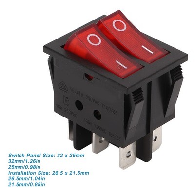 16A 125/250VAC Double Control Rocker Switch Panel Red LED Light Boat ON Off SET