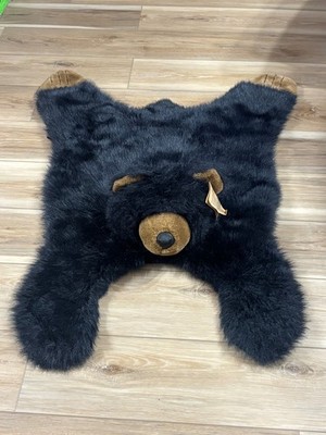 Vintage 1996 FANCY ZOO faux BLACK Grizzly BEAR FUR RUG Kids room