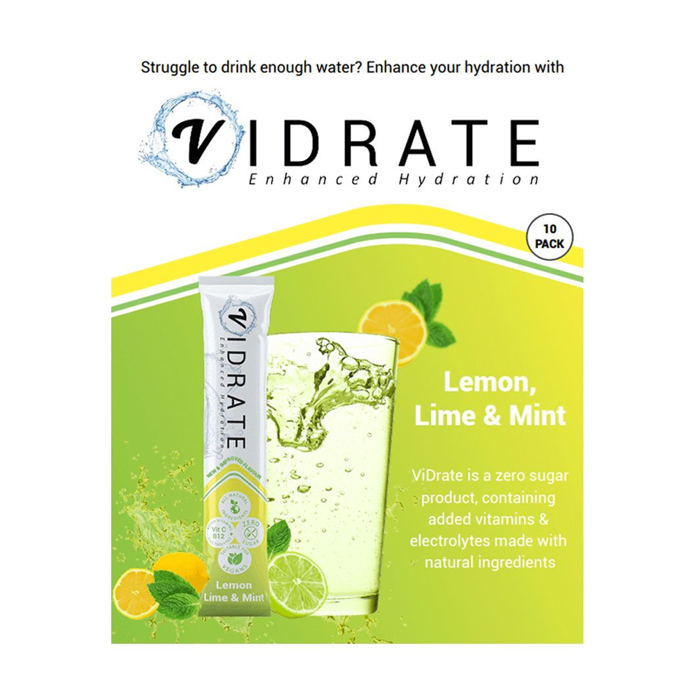 ViDrate Lemon Lime & Mint Hydration Powder 10x3g Electrolyte Sachets