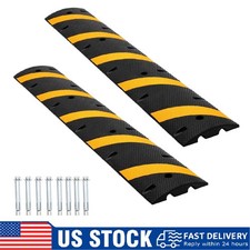 2pcs 6Ft Rubber Speed Bump 2 Channel Driveway Cable Protector Ramp 25000lbs Load