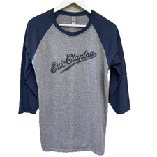 Eric Clapton Raglan Shirt Size Medium Gray Blue 3/4 Sleeves  Retro Rock Tee