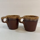 2 Vintage HULL POTTERY Coffee Cup Mug Brown Drip Glaze Oven Proof Made In USA