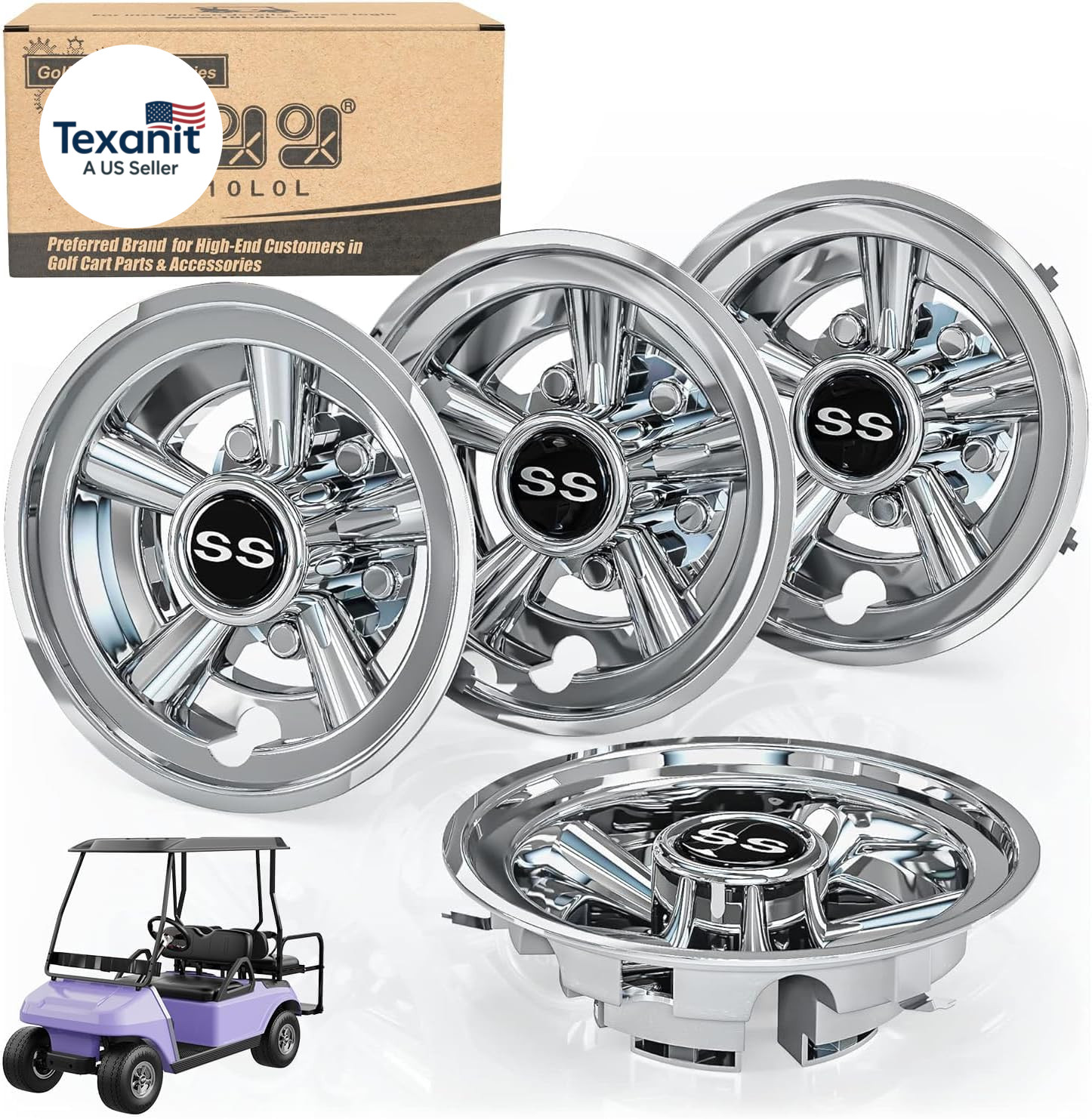 Golf Cart SS Wheel Covers Hub Caps for EZGO, Club Car, Yamah