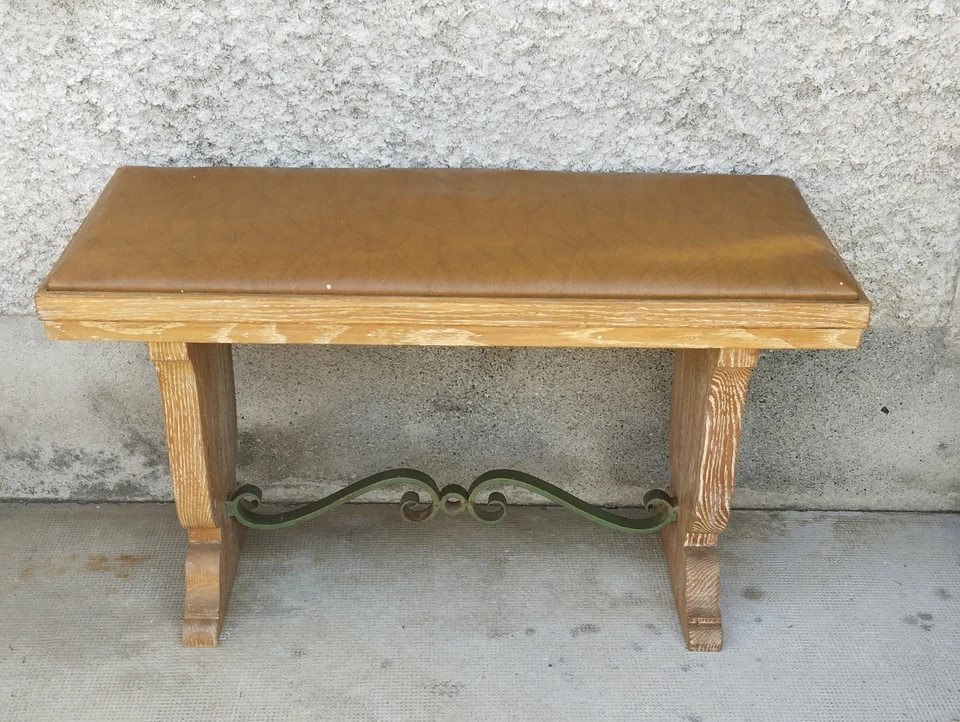banc art deco jean Charles Moreux ? design chene cérusé fer forgé poillerat ? - Photo 4/4