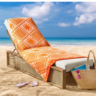 Members Mark Oversized Beach Towel 40x72 Orange Yellow Sunburst Cotton Pool New