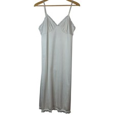 Deena Full Slip White Size 36 Lace Trim Adj 100 Nylon Nightgown USA Vintage