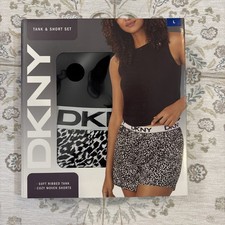 Women  s Large Dkny Tank And Short Set Black Animal Print